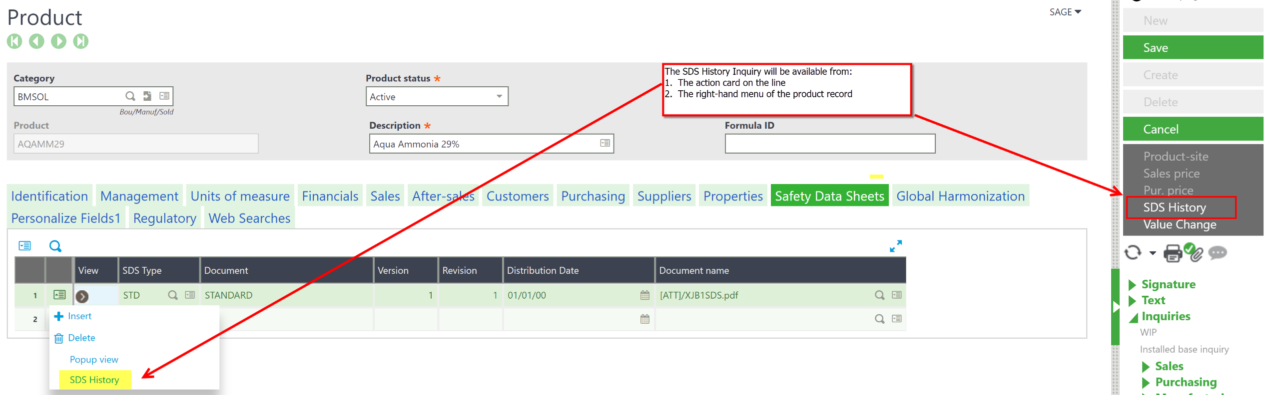 SDS Management within Sage X3