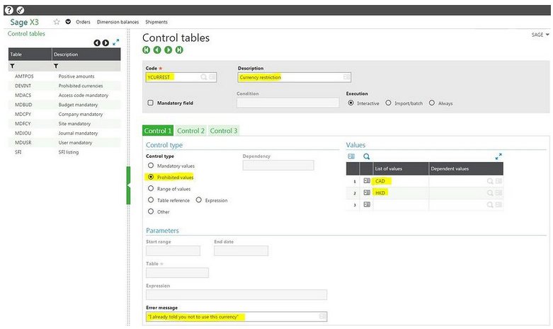Adding Controls to Fields in Sage X3