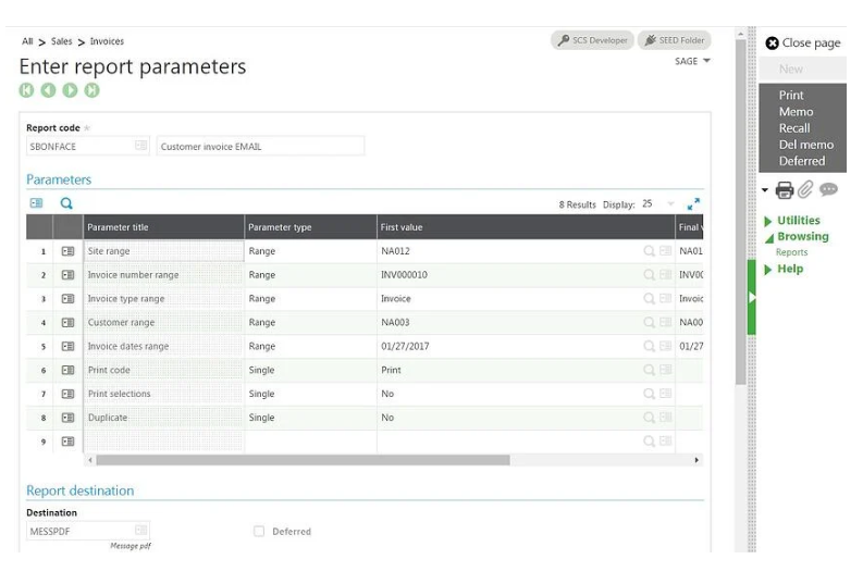 Sage x3 Report Parameters