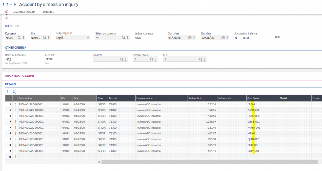 Analytical Allocation in Sage X3