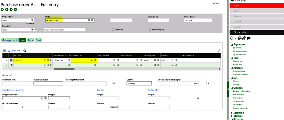 Purchase Order Suggestions in Sage X3