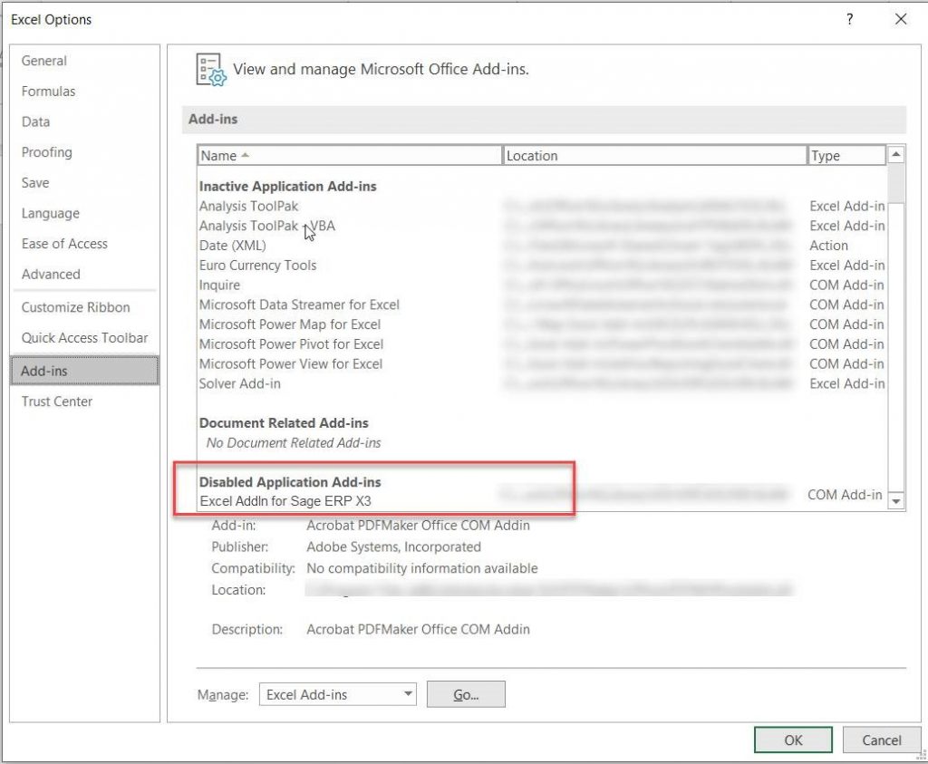 Fix Missing Sage X3 Add-Ins in MS Office