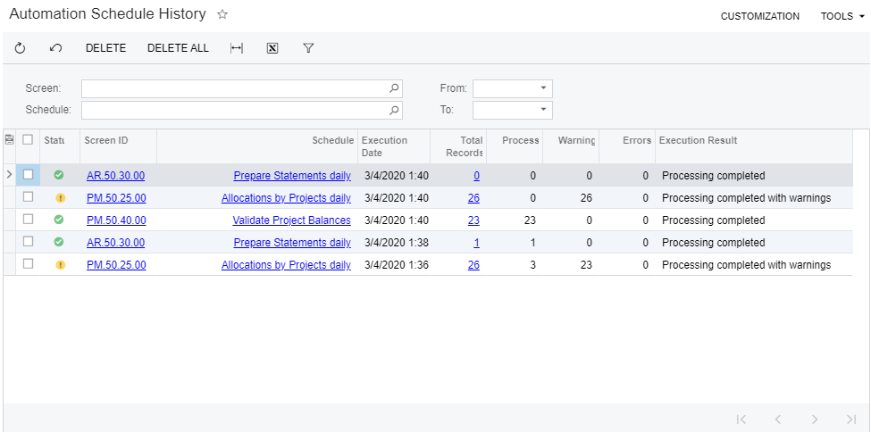 Automation Schedule History