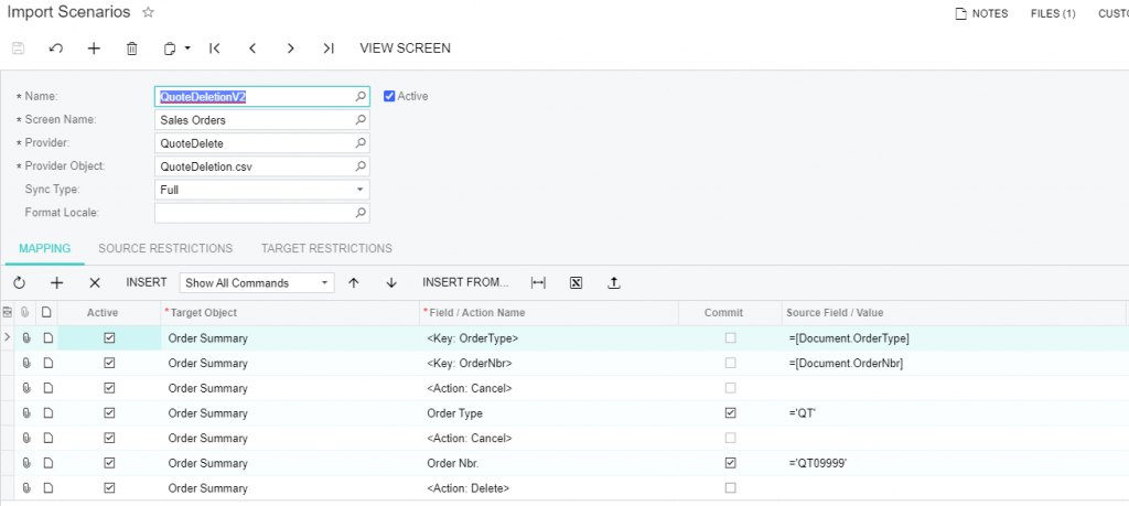 acumatica Import Scenarios