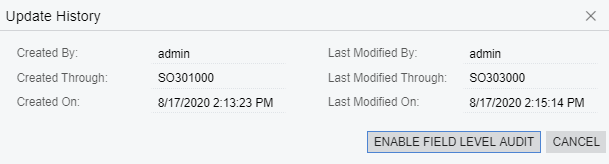 Audit History Within Acumatica
