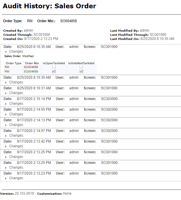 Audit History Within Acumatica