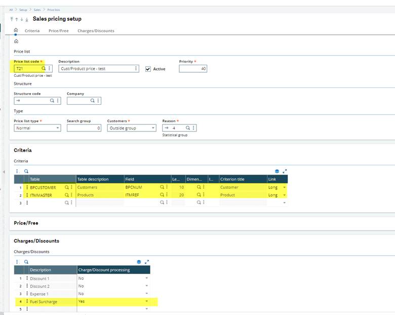 Adding Fees or Surcharges in Sage X3