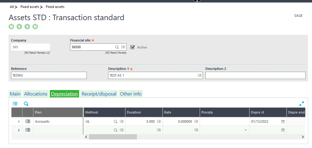 Fixed Asset Group Association in Sage X3