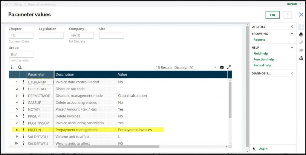 Prepayment Invoice Function Sage X3