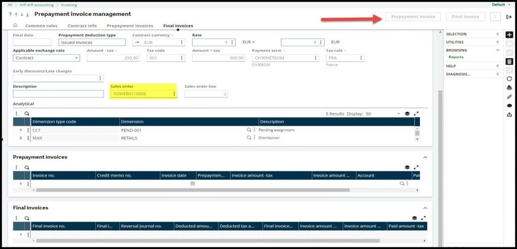 Prepayment Invoice Function Sage X3
