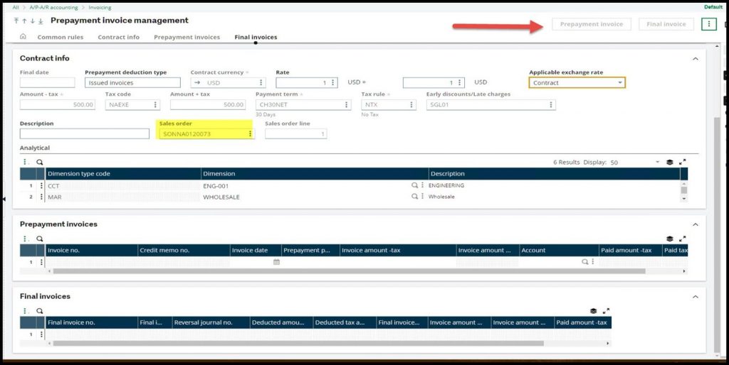 Prepayment Invoice Function Sage X3