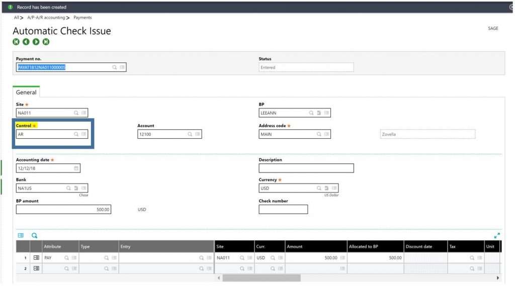 Refund Processed AR Payment Sage X3