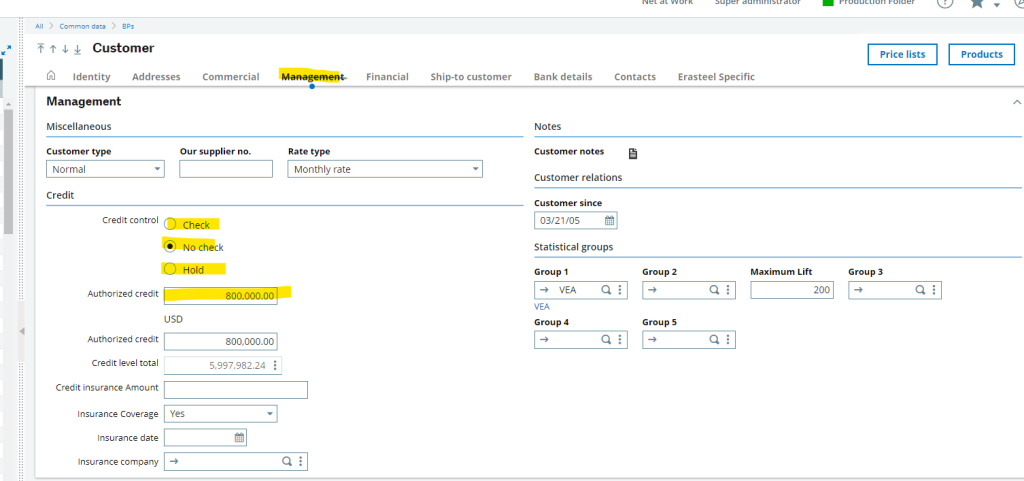 credit limit sage x3