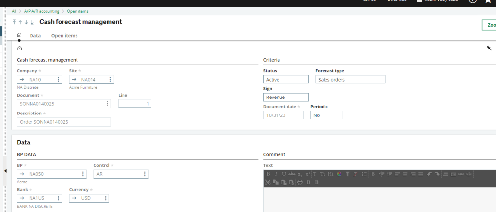 cash forecasting in sage x3
