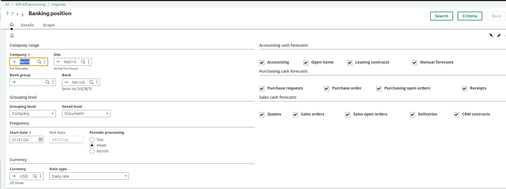 cash forecasting in sage x3