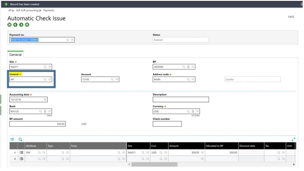 Refund Processed AR Payment Sage X3