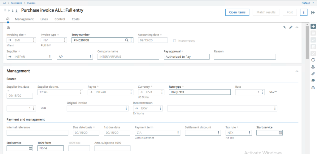 Purchasing Cycle of Sage X3