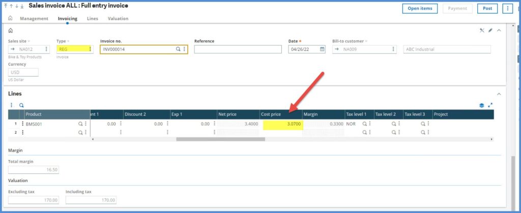 direct sales invoices sage x3