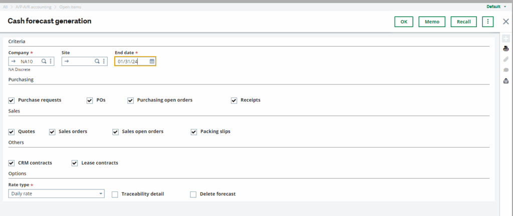 cash forecasting in sage x3