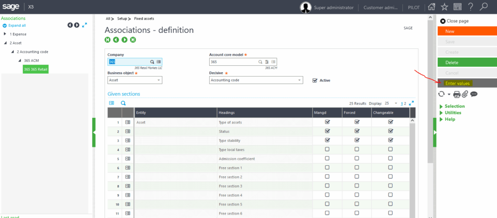 Fixed Asset Group Association in Sage X3