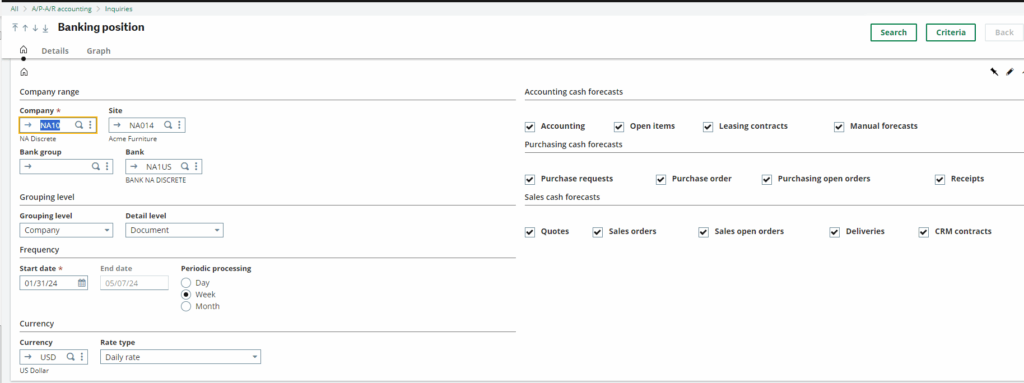 cash forecasting in sage x3