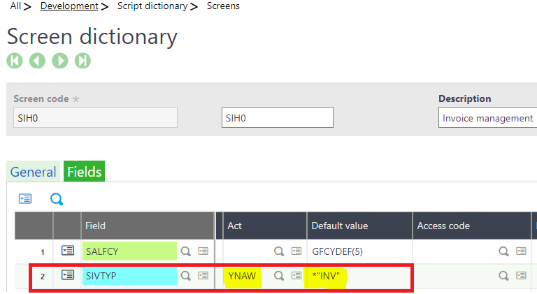 setting default invoices in Sage X3