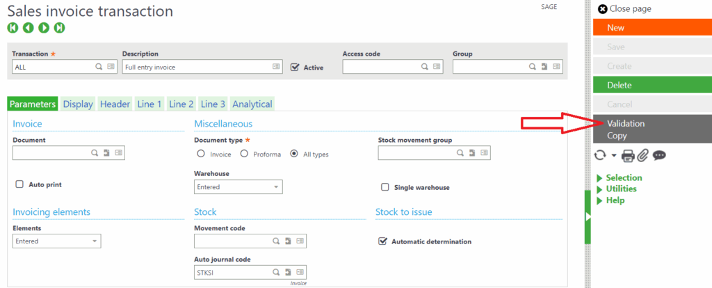 setting default invoices in Sage X3