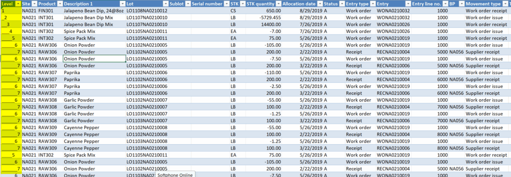 traceability report sage x3