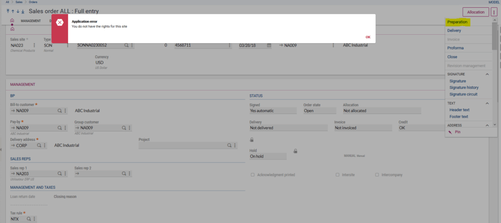 Pick Ticket Security in Sage X3